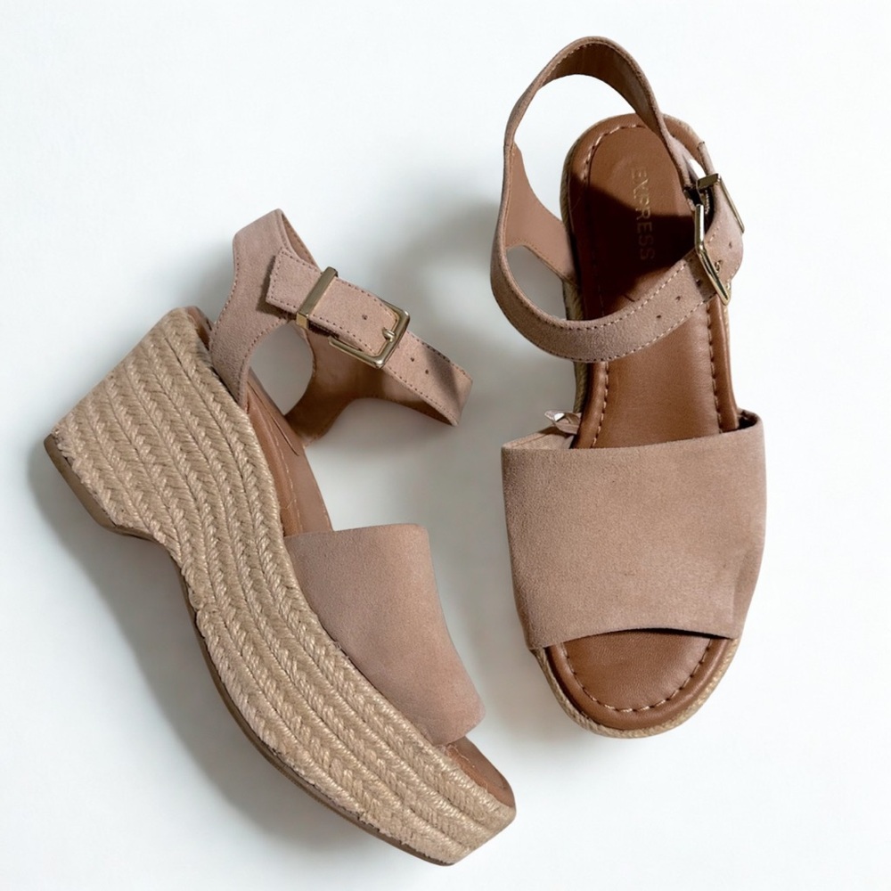 Express Tan Suede Platform Espadrille Heels